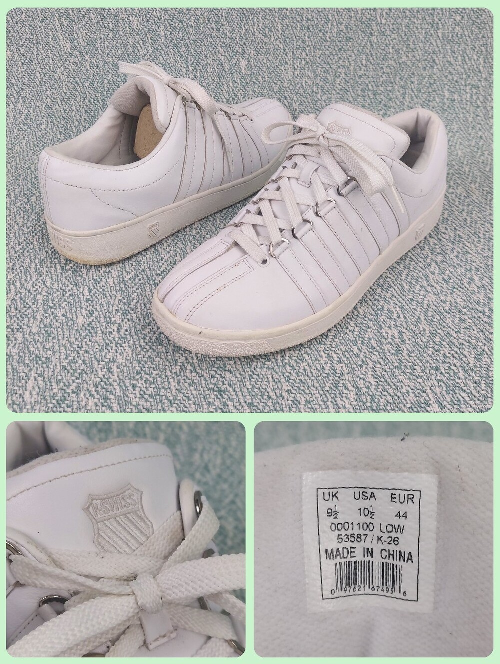 K-Swiss Men's "Classic Luxury" White Low-Top Leather Sneakers, 0001-100, 53587